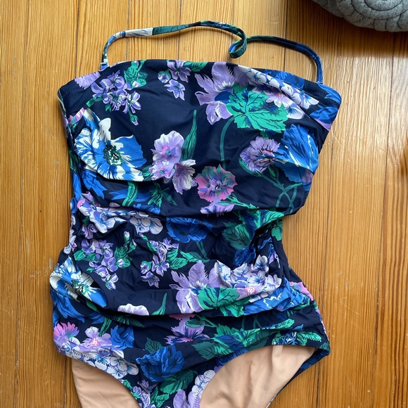 J. Crew Swim J Crew Ruched Bandeau One Piece Swimsuit In Navy Retro